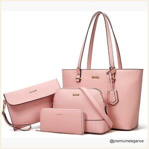 Synthetic Leather Tote Set with Crossbody Bag and Cosmetic Case